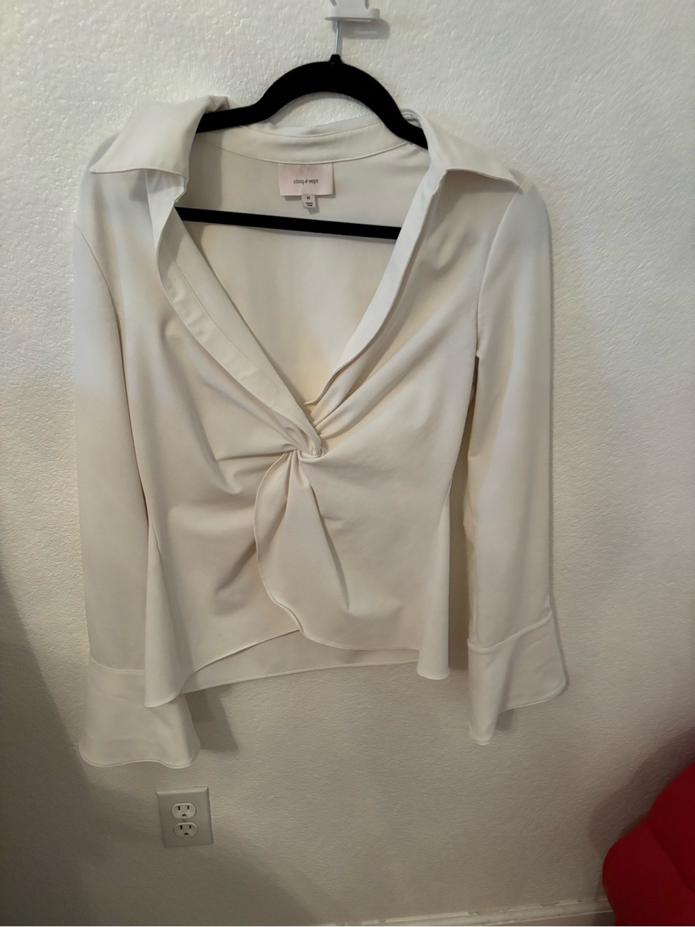 cinq a sept Ivory Twist-Front Long-Sleeve Blouse